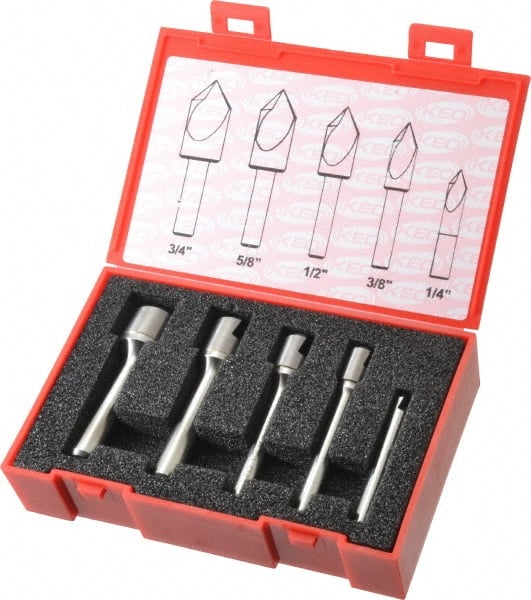 Keo - 5 Piece, 1/4 to 3/4" Head Diam, 90° Included Angle, Single End Countersink Set - Industrial Tool & Supply