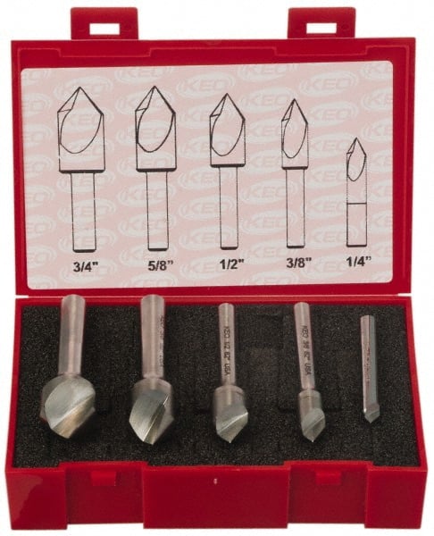 Keo - 5 Piece, 1/4 to 3/4" Head Diam, 60° Included Angle, Single End Countersink Set - Industrial Tool & Supply
