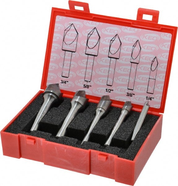 Keo - 5 Piece, 1/4 to 3/4" Head Diam, 82° Included Angle, Single End Countersink Set - Industrial Tool & Supply