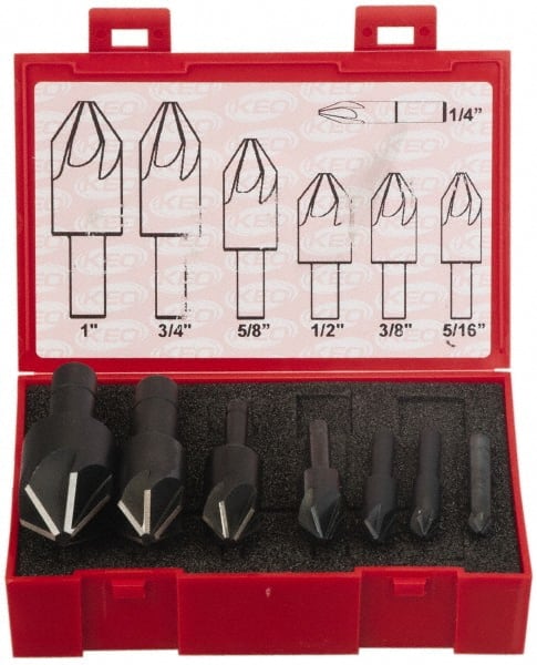 Keo - 7 Piece, 1/4 to 1" Head Diam, 90° Included Angle, Single End Countersink Set - Industrial Tool & Supply