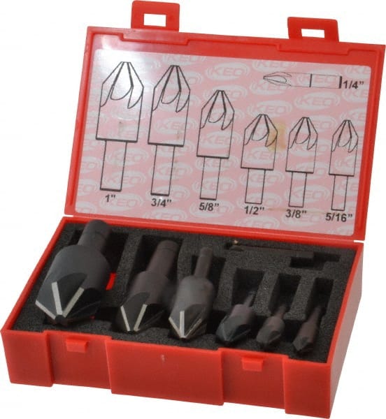 Keo - 7 Piece, 1/4 to 1" Head Diam, 82° Included Angle, Single End Countersink Set - Industrial Tool & Supply