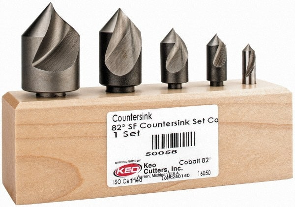 Keo - 5 Piece, 1/4 to 1" Head Diam, 82° Included Angle, Single End Countersink Set - Industrial Tool & Supply