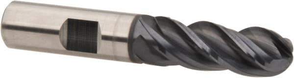 OSG - 5/16" Diam, 3/4" LOC, 4 Flute Solid Carbide Ball End Mill - TiAlN Finish, Single End, 2-1/2" OAL, 5/16" Shank Diam, Spiral Flute - Industrial Tool & Supply