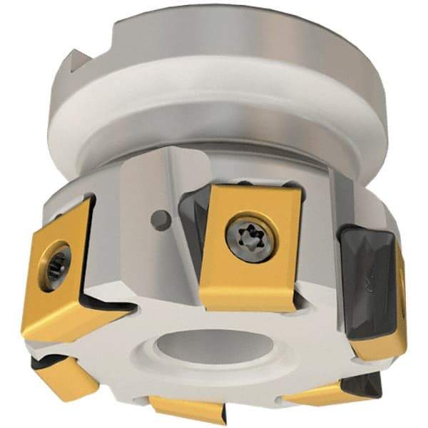 Iscar - 9 Inserts, 5" Cut Diam, 1-1/2" Arbor Diam, 0.492" Max Depth of Cut, Indexable Square-Shoulder Face Mill - 0/90° Lead Angle, 2" High, T490 LN.T 1306 Insert Compatibility, Through Coolant, Series Helitang - Industrial Tool & Supply