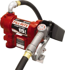 Tuthill - 15 GPM, 3/4" Hose Diam, DC Tank Pump with Manual Nozzle - 1" Inlet, 3/4" Outlet, 12 Volts, 12' Hose Length, 1/4 hp - Industrial Tool & Supply