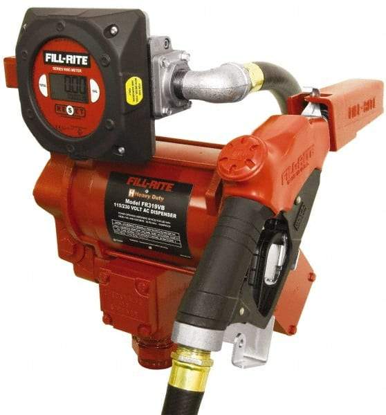 Tuthill - 35 GPM, 1" Hose Diam, AC High Flow Tank Pump with Automatic Nozzle & 900D Meter - 1-1/4" Inlet, 1" Outlet, 115/230 Volts, 18' Hose Length, 3/4 hp - Industrial Tool & Supply