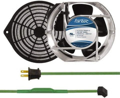 Made in USA - 115 Volts, AC, 240 CFM, Oval Tube Axial Fan Kit - 0.46 Amp Rating, Includes Fan, Fan Guard, 151mm High x 172mm Wide x 51mm Deep, Thermostatically Controlled Fan Cord - Industrial Tool & Supply