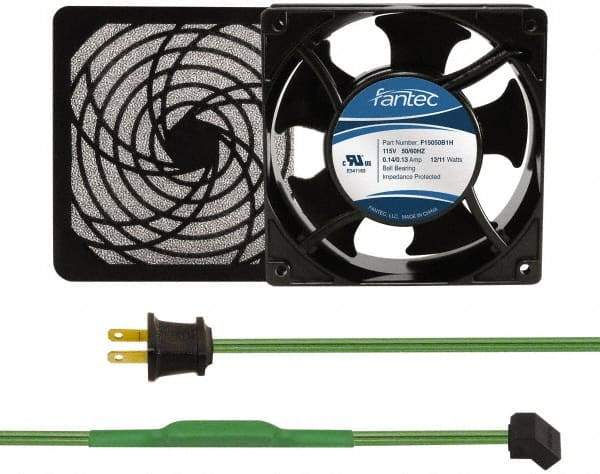 Made in USA - 115 Volts, AC, 103 CFM, Square Tube Axial Fan Kit - 0.26 Amp Rating, 120mm High x 120mm Wide x 38.5mm Deep, Includes Fan, Fan Filter, Thermostatically Controlled Fan Cord - Industrial Tool & Supply