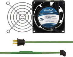 Made in USA - 115 Volts, AC, 31 CFM, Square Tube Axial Fan Kit - 0.18 Amp Rating, 3.15" High x 3" Wide x 38.5mm Deep, Includes Fan, Fan Guard, Thermostatically Controlled Fan Cord - Industrial Tool & Supply