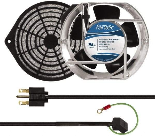 Made in USA - 230 Volts, AC, 240 CFM, Oval Tube Axial Fan Kit - 0.12/0.16 Amp Rating, 151mm High x 172mm Wide x 51mm Deep, Includes Fan, Fan Filter, Fan Cord - Industrial Tool & Supply