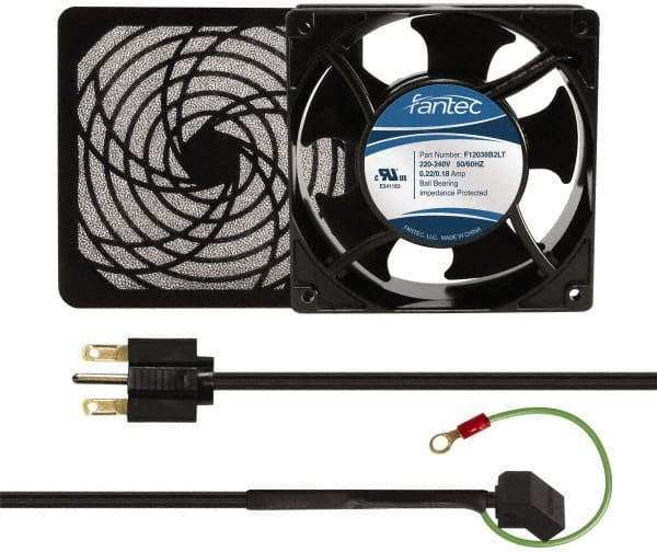 Made in USA - 230 Volts, AC, 103 CFM, Square Tube Axial Fan Kit - 0.12 Amp Rating, 120mm High x 120mm Wide x 38.5mm Deep, Includes Fan, Fan Guard, Fan Cord - Industrial Tool & Supply