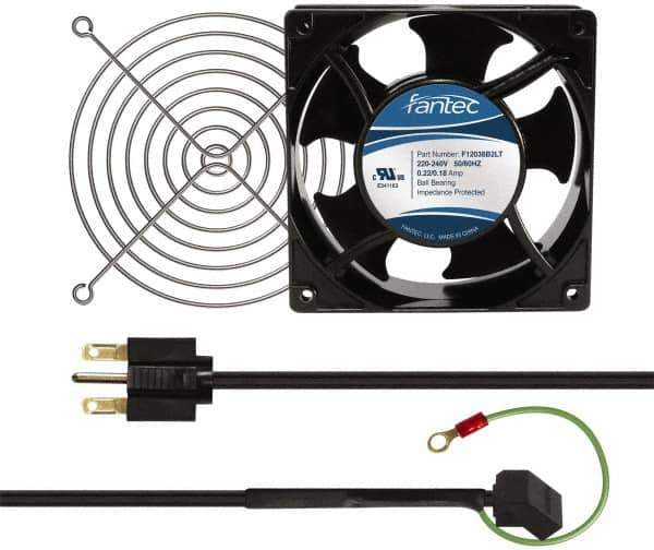 Made in USA - 230 Volts, AC, 103 CFM, Square Tube Axial Fan Kit - 0.12 Amp Rating, 120mm High x 120mm Wide x 38.5mm Deep, Includes Fan, Fan Filter, Fan Cord - Industrial Tool & Supply