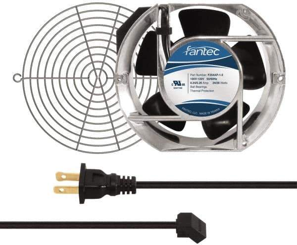 Made in USA - 115 Volts, AC, 240 CFM, Oval Tube Axial Fan Kit - 0.46 Amp Rating, 151mm High x 172mm Wide x 51mm Deep, Includes Fan, Fan Guard, Fan Cord - Industrial Tool & Supply