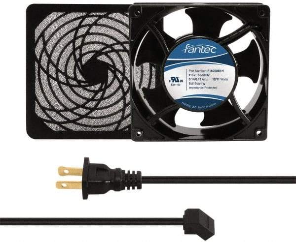 Made in USA - 115 Volts, AC, 103 CFM, Square Tube Axial Fan Kit - 0.26 Amp Rating, 120mm High x 120mm Wide x 38.5mm Deep, Includes Fan, Fan Filter, Fan Cord - Industrial Tool & Supply