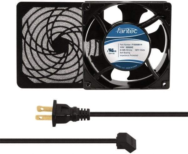 Made in USA - 115 Volts, AC, 80 CFM, Square Tube Axial Fan Kit - 0.18 Amp Rating, 120mm High x 120mm Wide x 38.5mm Deep, Includes Fan, Fan Filter, Fan Cord - Industrial Tool & Supply