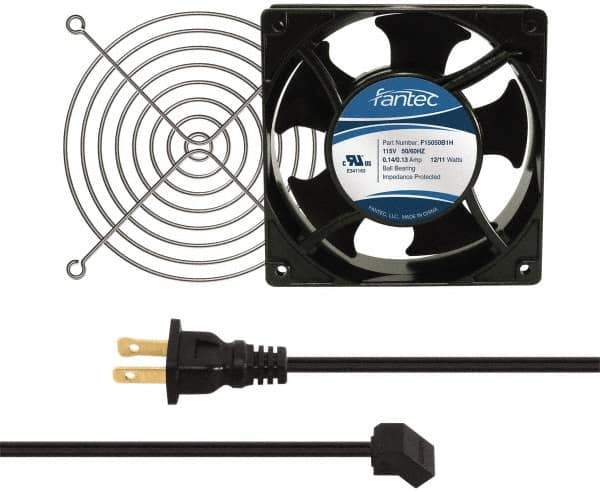 Made in USA - 115 Volts, AC, 80 CFM, Square Tube Axial Fan Kit - 0.18 Amp Rating, 120mm High x 120mm Wide x 38.5mm Deep, Includes Fan, Fan Guard, Fan Cord - Industrial Tool & Supply