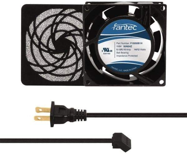 Made in USA - 115 Volts, AC, 31 CFM, Square Tube Axial Fan Kit - 0.18 Amp Rating, 3.15" High x 3" Wide x 38.5mm Deep, Includes Fan, Fan Filter, Fan Cord - Industrial Tool & Supply