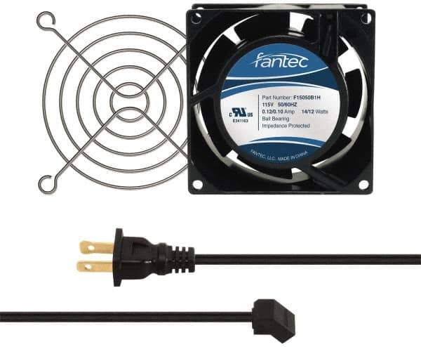 Made in USA - 115 Volts, AC, 31 CFM, Square Tube Axial Fan Kit - 0.18 Amp Rating, 3.15" High x 3" Wide x 38.5mm Deep, Includes Fan, Fan Guard, Fan Cord - Industrial Tool & Supply