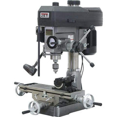 Jet - 1 Phase, 15-7/8" Swing, Step Pulley Mill Drill Combination - 9-1/2" Table Length x 32-1/4" Table Width, 14" Longitudinal Travel, 6" Cross Travel, 12 Spindle Speeds, 2 hp, 115/230 Volts - Industrial Tool & Supply