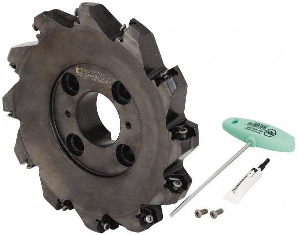 Kennametal - 10" Cut Diam, 2-1/2" Arbor Hole, 8mm Max Depth of Cut, 45° Indexable Chamfer & Angle Face Mill - 12 Inserts, HNPJ 1307... Insert, Right Hand Cut, 12 Flutes, Through Coolant, Series Dodeka Max - Industrial Tool & Supply