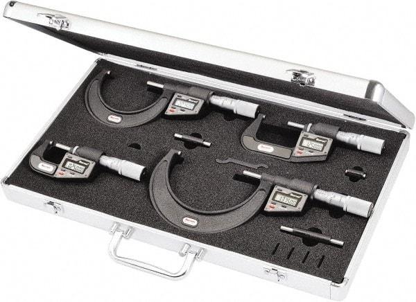 Starrett - 0 to 4" Range, 0.001mm Resolution, 4 Piece Electronic Outside Micrometer Sets - 0.001mm Accuracy, Friction Thimble, Carbide Measuring Face - Industrial Tool & Supply