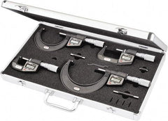 Starrett - 0 to 4" Range, 0.001mm Resolution, 4 Piece Electronic Outside Micrometer Sets - 0.001mm Accuracy, Friction Thimble, Carbide Measuring Face - Industrial Tool & Supply