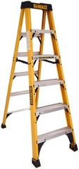 DeWALT - 5 Steps, 6' High, Type IA Rating, Fiberglass Step Ladder - 300 Lb Capacity, 22-9/16" Base Width - Industrial Tool & Supply