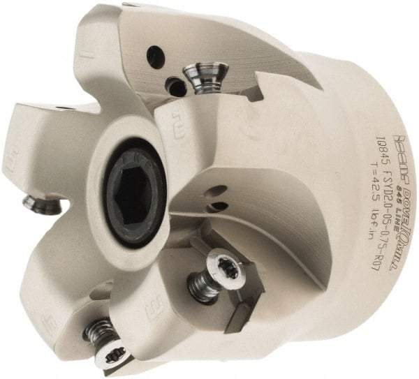 Iscar - 2.37" Cut Diam, 3/4" Arbor Hole, 0.18" Max Depth of Cut, 50° Lead Angle Indexable Chamfer & Angle Face Mills - 5 Inserts, Insert Style IQ845 SYHU 07.., Right Hand Cut, Through Coolant, Series DoveIQMill - Industrial Tool & Supply