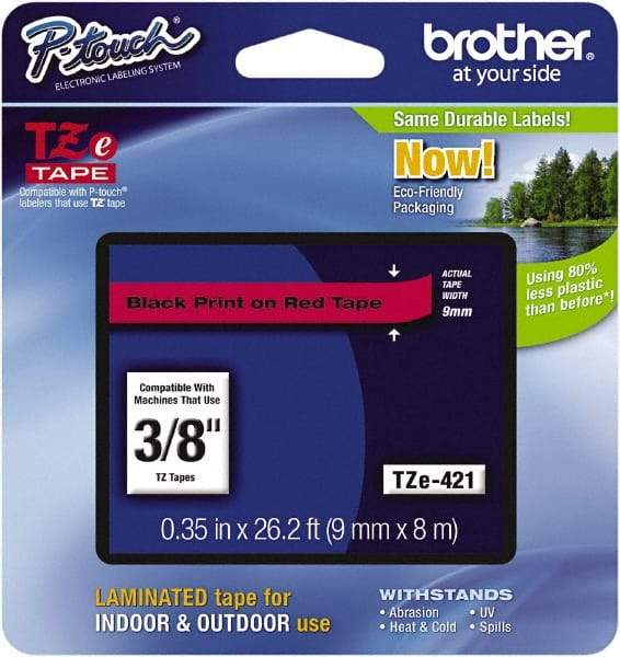 Brother - 3/8" Wide, Red Tape Cassette - For Label Maker - Industrial Tool & Supply