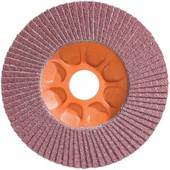 WALTER Surface Technologies - 40 Grit, 5" Disc Diam, 7/8" Center Hole, Type 28 Ceramic Flap Disc - 12,200 Max RPM, Plastic Backing, Arbor Attaching System, Coated - Industrial Tool & Supply
