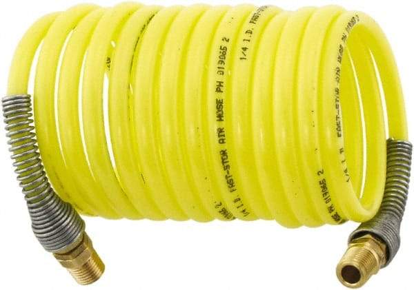 Parker - 3/16" ID, 1/4 Thread, 25' Long, Yellow Nylon Coiled & Self Storing Hose - 225 Max psi, Male Rigid x Male Swivel - Industrial Tool & Supply