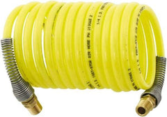 Parker - 3/16" ID, 1/4 Thread, 25' Long, Yellow Nylon Coiled & Self Storing Hose - 225 Max psi, Male Rigid x Male Swivel - Industrial Tool & Supply