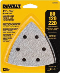 DeWALT - 80, 120 & 220 Grit, Aluminum Oxide TriangleSanding Sheet - 3-1/2" Long x 3-3/4" Wide, Assorted Grade, Weighted Cloth Backing - Industrial Tool & Supply
