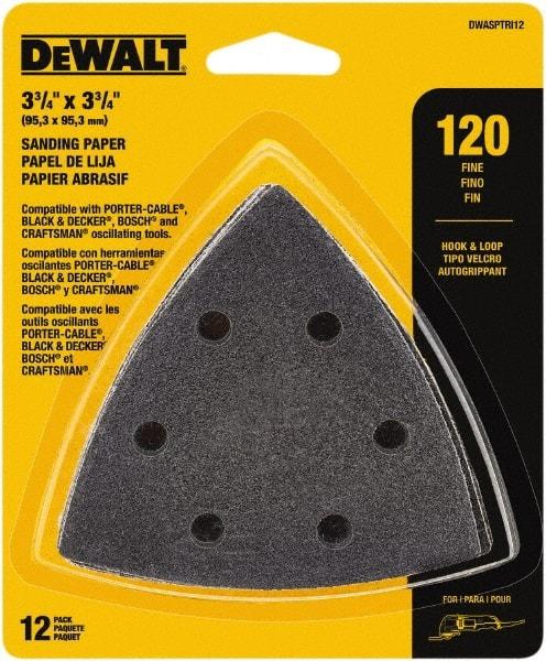 DeWALT - 120 Grit, Aluminum Oxide TriangleSanding Sheet - 3-1/2" Long x 3-3/4" Wide, Fine Grade, Weighted Cloth Backing - Industrial Tool & Supply
