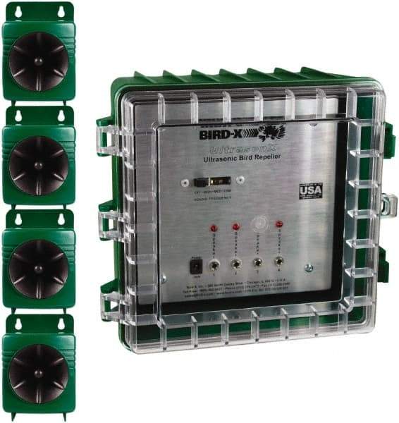 Bird-X - 3,600 Sq Ft Coverage Electronic Animal Repellent - AC Adapter, Targets Pigeons, Crows, Sparrows, Starlings, Grackles, Gulls, Cormorants - Industrial Tool & Supply
