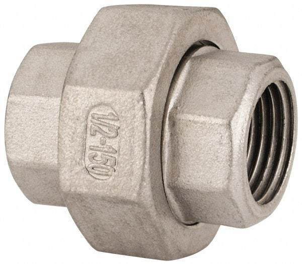 Value Collection - 1/2" Grade 304 Stainless Steel Pipe Union - FNPT x FNPT End Connections, 150 psi - Industrial Tool & Supply