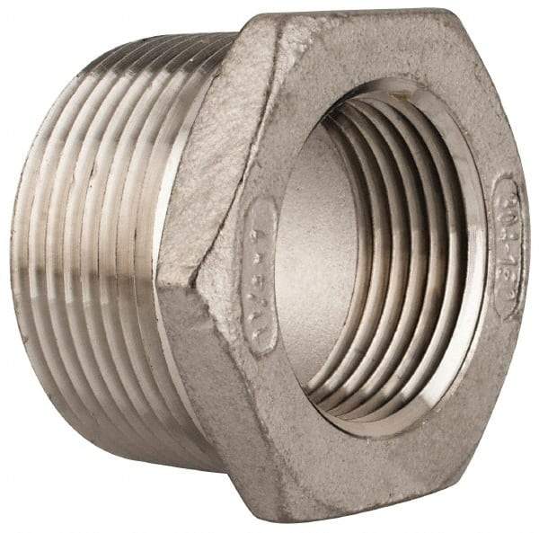 Merit Brass - 1-1/4 x 1" Grade 304 Stainless Steel Pipe Hex Bushing - MNPT x FNPT End Connections, 150 psi - Industrial Tool & Supply