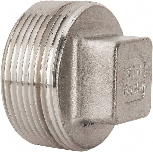 Value Collection - 1-1/2" Grade 316 Stainless Steel Pipe Square Head Plug - MNPT End Connections, 150 psi - Industrial Tool & Supply