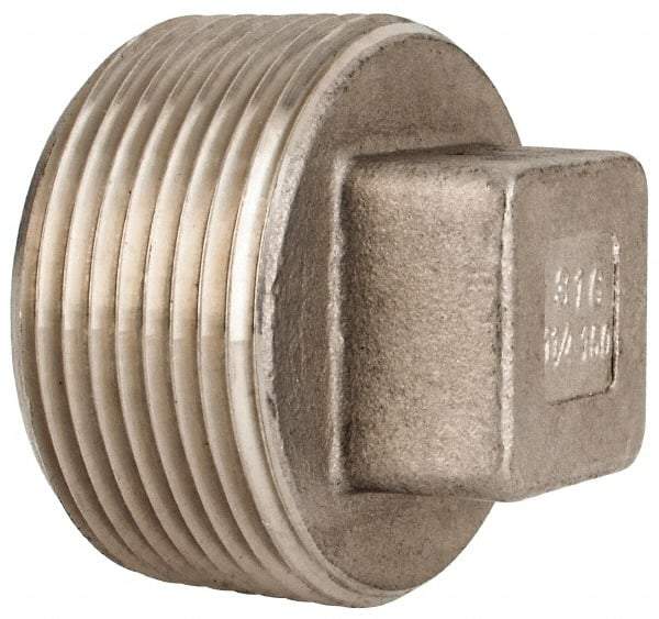 Value Collection - 1-1/4" Grade 316 Stainless Steel Pipe Square Head Plug - MNPT End Connections, 150 psi - Industrial Tool & Supply