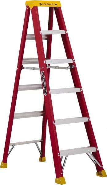 Louisville - 5 Steps, 6' High, Type IA Rating, Fiberglass Step Ladder - 300 Lb Capacity, 21-13/16" Base Width - Industrial Tool & Supply