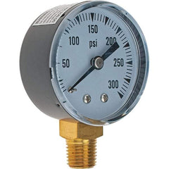 Value Collection - 2" Dial, 1/4 Thread, 0-300 Scale Range, Pressure Gauge - Lower Connection Mount - Industrial Tool & Supply