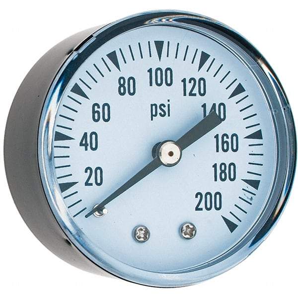 Value Collection - 2" Dial, 1/4 Thread, 0-200 Scale Range, Pressure Gauge - Center Back Connection Mount - Industrial Tool & Supply