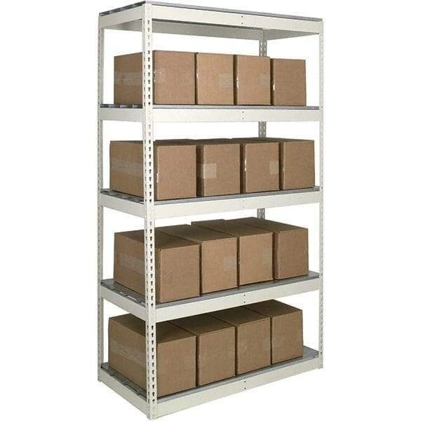 Hallowell - 5 Shelf Starter Open Steel Shelving - 1 Lb Capacity, 72" Wide x 120" High x 30" Deep, Tan - Industrial Tool & Supply