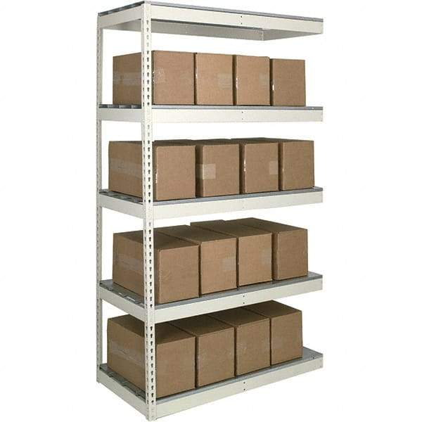 Hallowell - 5 Shelf Add-On Open Steel Shelving - 1 Lb Capacity, 72" Wide x 120" High x 36" Deep, Tan - Industrial Tool & Supply