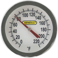 General - 20 Inch Long Stem, 2 Inch Dial Diameter, Back Connected Bi-Metal Thermometer - 220°Fahrenheit - Industrial Tool & Supply