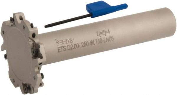 Iscar - Shank Connection, 1/4" Cutting Width, 5/8" Depth of Cut, 2" Cutter Diam, 4 Tooth Indexable Slotting Cutter - 3/4" Shank Diam, ETS-LN08 Toolholder, LNET Insert, Right Hand Cutting Direction - Industrial Tool & Supply