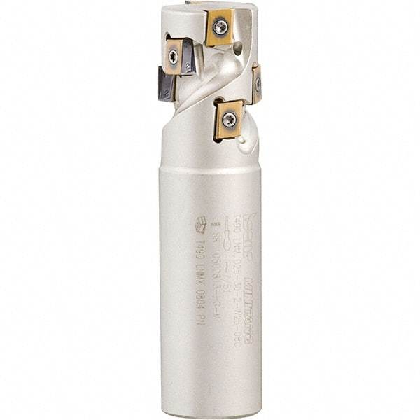 Iscar - 1-1/4" Cut Diam, 1.4" Max Depth of Cut, 1-1/4" Shank Diam, 4-1/4" OAL, Indexable Square Shoulder Helical End Mill - Weldon Shank, 90° Lead Angle, Through Coolant, Series Helitang - Industrial Tool & Supply