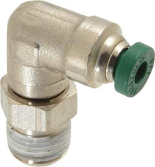Parker - 1/8" Outside Diam, 1/8 NPTF, Nickel Plated Brass Push-to-Connect Tube Male Swivel Elbow - 300 Max psi, Tube to Male NPT Connection, Buna-N O-Ring - Industrial Tool & Supply