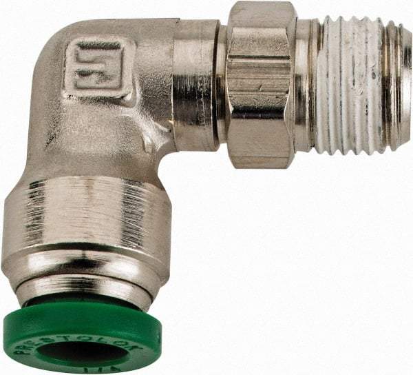 Parker - 1/4" Outside Diam, 1/8 NPTF, Nickel Plated Brass Push-to-Connect Tube Male Swivel Elbow - 300 Max psi, Tube to Male NPT Connection, Buna-N O-Ring - Industrial Tool & Supply