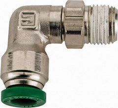 Parker - 1/4" Outside Diam, 1/8 NPTF, Nickel Plated Brass Push-to-Connect Tube Male Swivel Elbow - 300 Max psi, Tube to Male NPT Connection, Buna-N O-Ring - Industrial Tool & Supply